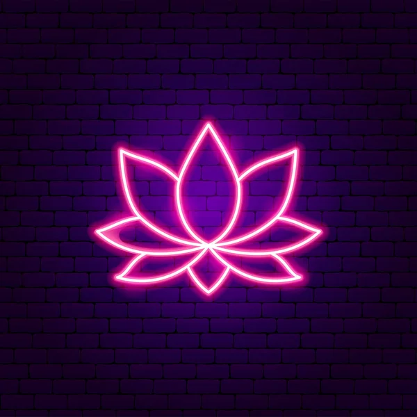 Nilüfer Çiçeği Neon Şareti Meditasyon Tanıtımının Vektör Llüstrasyonu — Stok Vektör
