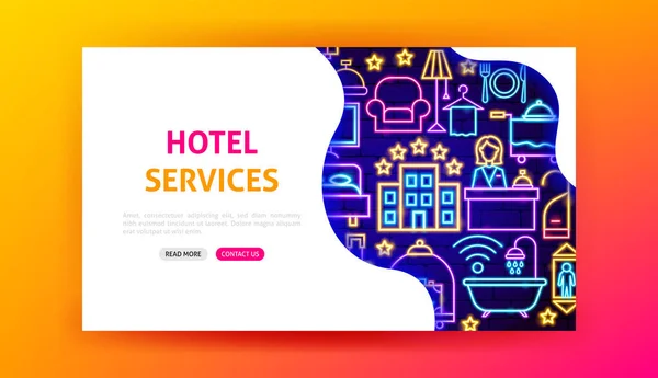 Serviços do Hotel Neon Landing Page — Vetor de Stock