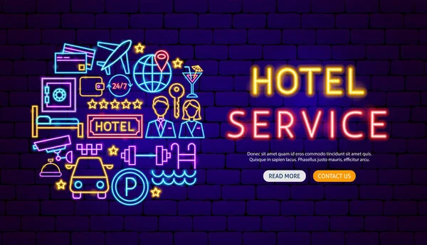 Hoteldienstleistungen Neon Banner Design — Stockvektor