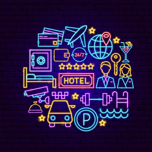 Hotel Neon Concept — Vetor de Stock