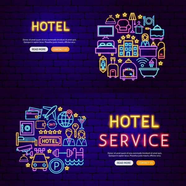 Hotel Neon Banners — Stockový vektor