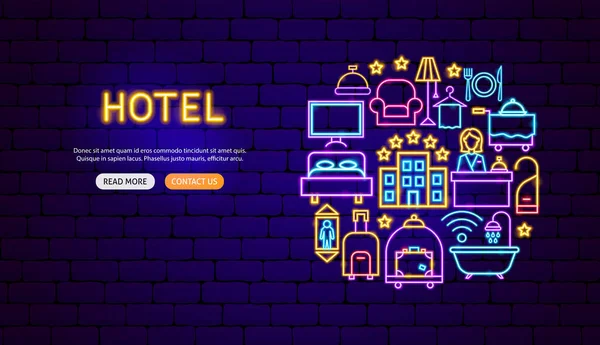 Hotel Neon Banner Design — Vetor de Stock
