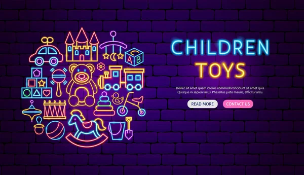 Baby Toys Neon Banner Design — Stockový vektor