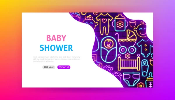 Baby Shower Neon Landing Page — Stock Vector