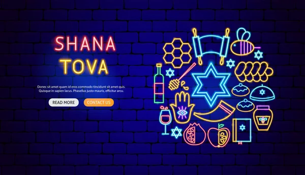 Shana Tova Neon Banner Diseño — Vector de stock