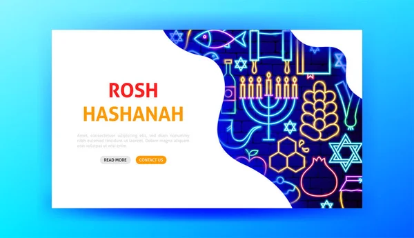 Rosh Hashanah Neon Landingspagina — Stockvector