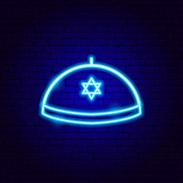 Signo de neón de sombrero judío Yarmulke — Vector de stock