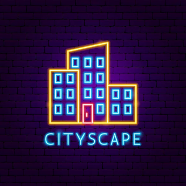 Etichetta al neon Cityscape — Vettoriale Stock