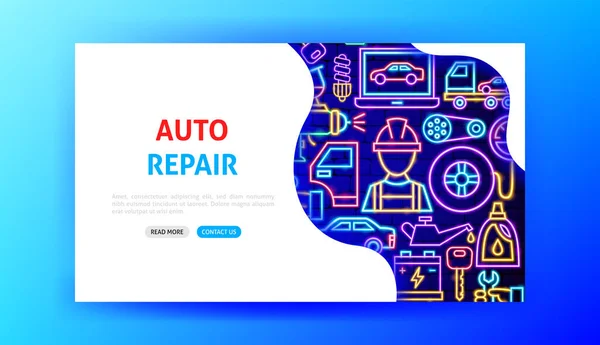 Auto Repair Neon Landing Page — Stock Vector