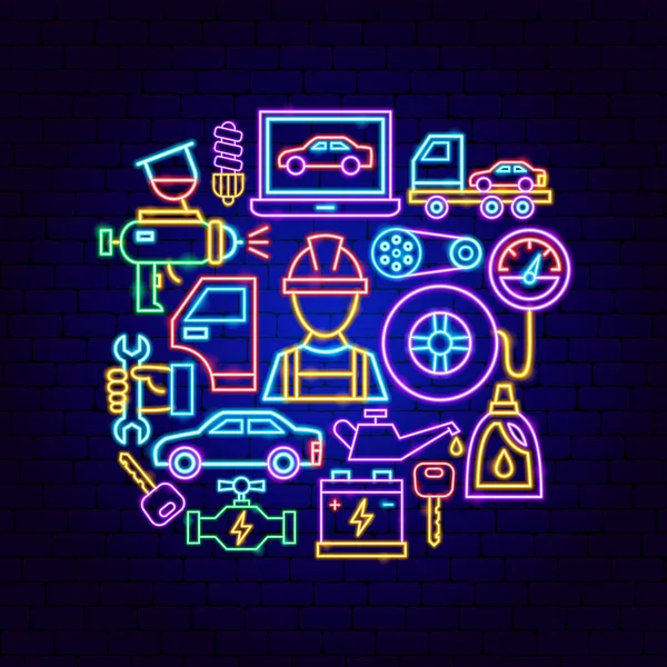 Auto Repair Neon Konzept — Stockvektor