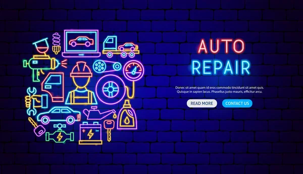 Auto Repair Neon Banner Design — Stock Vector