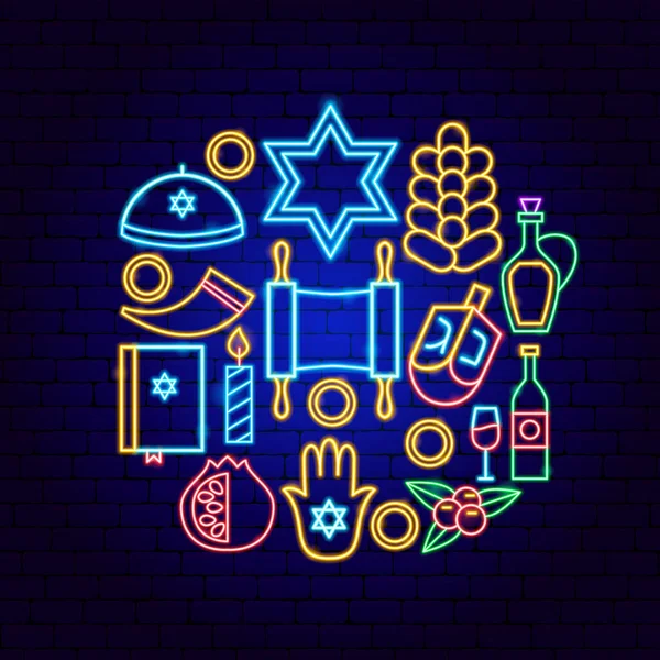 Feliz Hanukkah Holiday Conceito de néon — Vetor de Stock