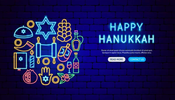 Hanukkah Neon Banner Ontwerp — Stockvector