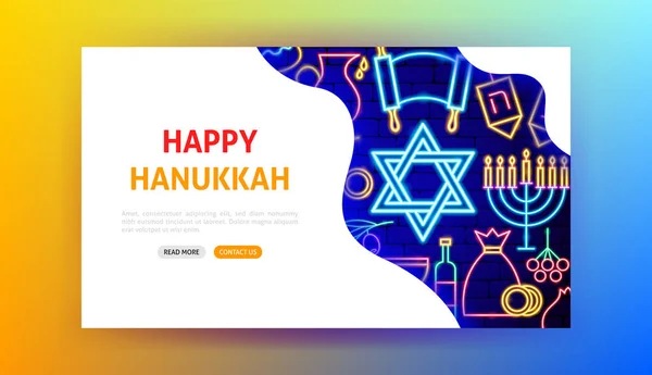 Feliz Hanukkah Neon Landing Page —  Vetores de Stock