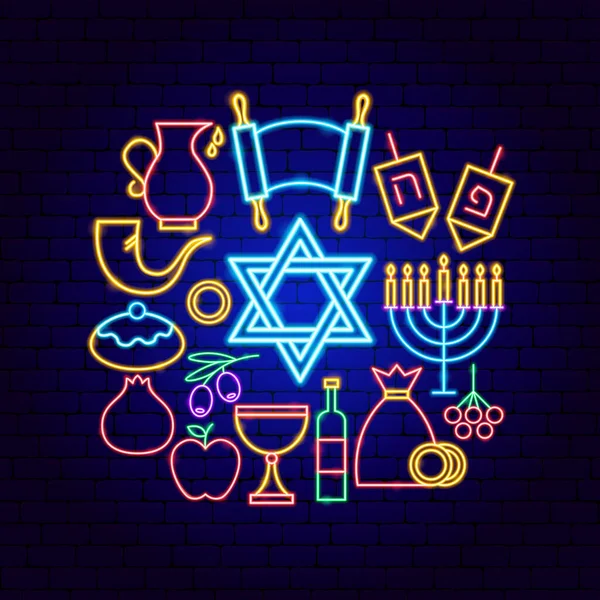 Felice Hanukkah Neon Concept — Vettoriale Stock