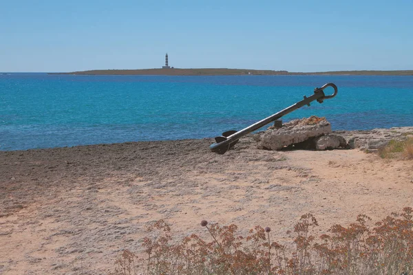 Antik Gemi Çapa Deniz Körfez Punta Prima Menorca Spanya — Stok fotoğraf