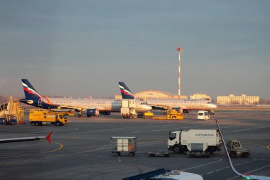 Sheremetyevo, Moskova, Rusya - 13 Kasım 2017: Yolcu uçakları havaalanında hizmet