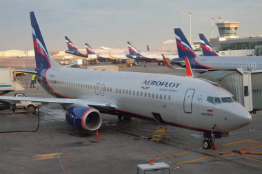 Sheremetyevo, Moskova, Rusya - 13 Kasım 2017: Havaalanı Servisi N.Roerich uçakta