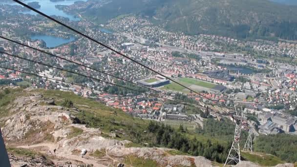 Ropes Funicular Gondola Bergen Norway — Stock Video
