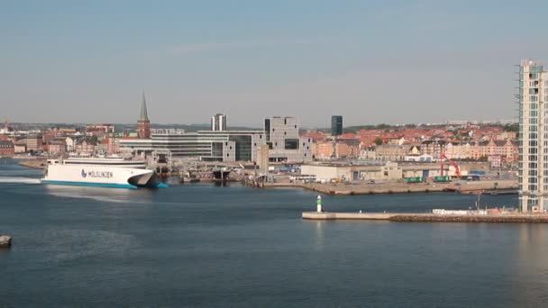 Ferry Porto Cidade Aarhus Jutlândia Dinamarca — Vídeo de Stock