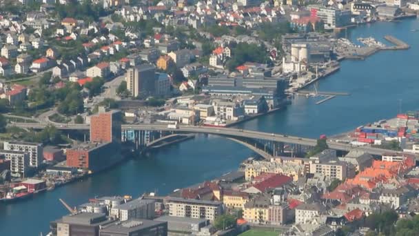 Staden Puddefjord Och Arch Bridge Bergen Norge — Stockvideo