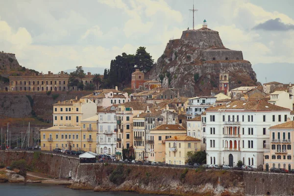 Staden Och Fästningen Rock Corfu Grekland — Stockfoto
