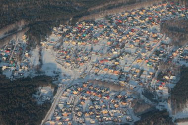 Hava fotoğrafı, kışın yazlık yerleşim. Kazan, Rusya Federasyonu