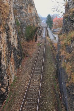 Kayalar ve demiryolu parça. Sigmaringen, Baden Wurttemberg, Almanya