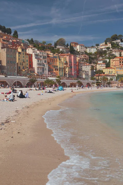 Menton Nice Frankrike April 2019 Strand Och Stad Kullen — Stockfoto