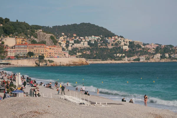 Пляж Городе Берегу Морского Залива Ницца Франция — стоковое фото