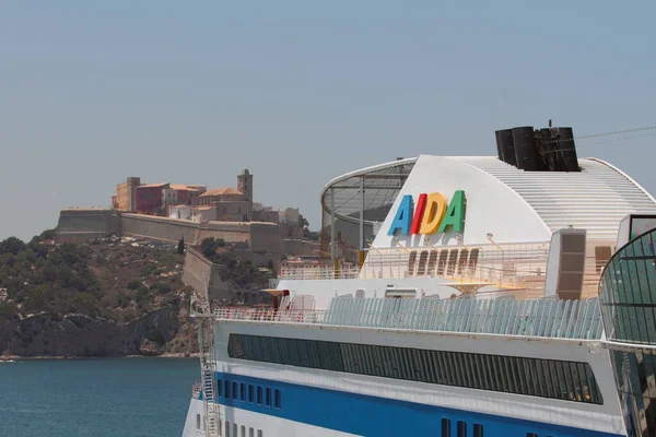 Ibiza Spain Jul 2019 Ancient Fortress City Cruise Ship Logo — Stock Photo, Image