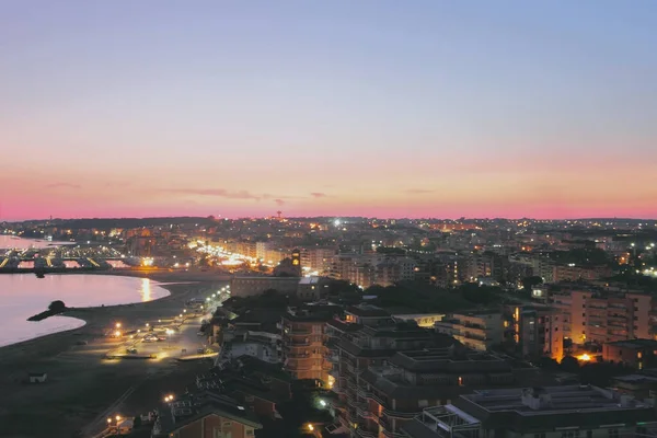 Puesta Sol Ciudad Costera Nettuno Lazio Italia — Foto de Stock