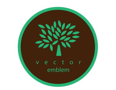 Vektör amblemi, etiket, etiketi, reklam için soyut bir ağaç resmi,% 100 doğal, organik içerikli ambalaj ürünleri..