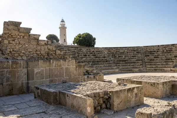 Amphithéâtre Paphos Odeon Vue Sur Phare Chypre — Photo