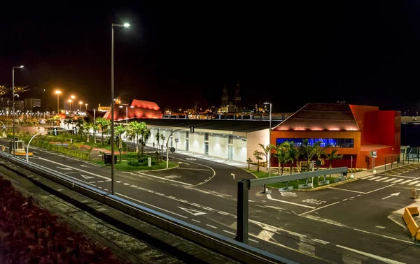 Santa Cruz de Tenerife port terminal for cruise ships illuminated at night, Canary Islands, Spain — Stock Photo, Image