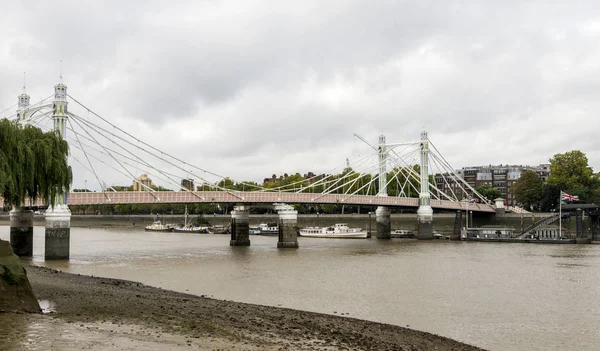 Albert puente sobre el río Támesis desde Battersea a Chelsea, Londres, Reino Unido —  Fotos de Stock