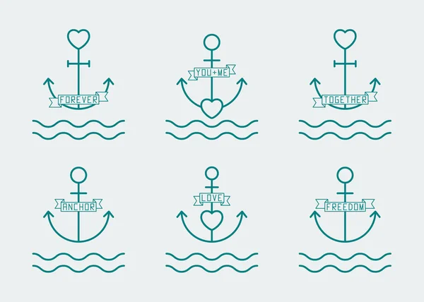 Anchor Heart Thin Line Icon Set Which Symbolize Romance Love — Stock Vector