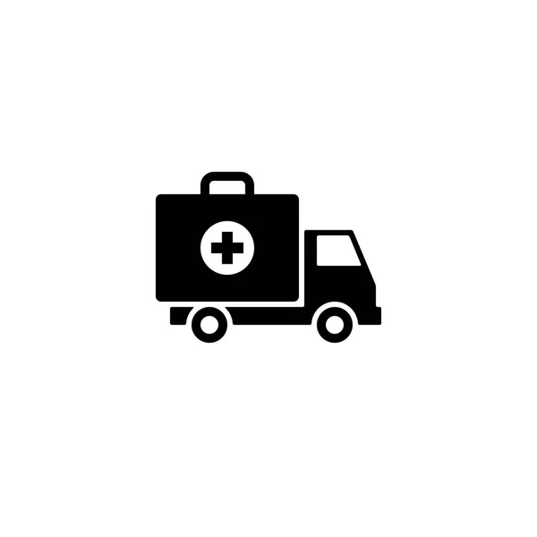 Ícone Carro Ambulância Kit Primeiros Socorros Sobre Rodas Sinal Símbolo — Vetor de Stock