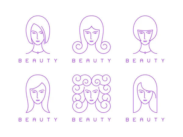 Thin line girl head, woman face, beauty logo — Stock Vector