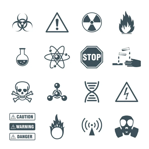 Biohazard Science Symbols Icons Set Isolated White Background Danger Warning — Stock Vector