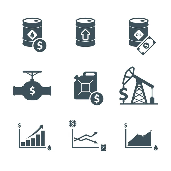 Olajár Ikon Készlet Olajárak Emelkednek Nyersolajhordó Ára Olajárak Emelkedése Grafikus — Stock Vector