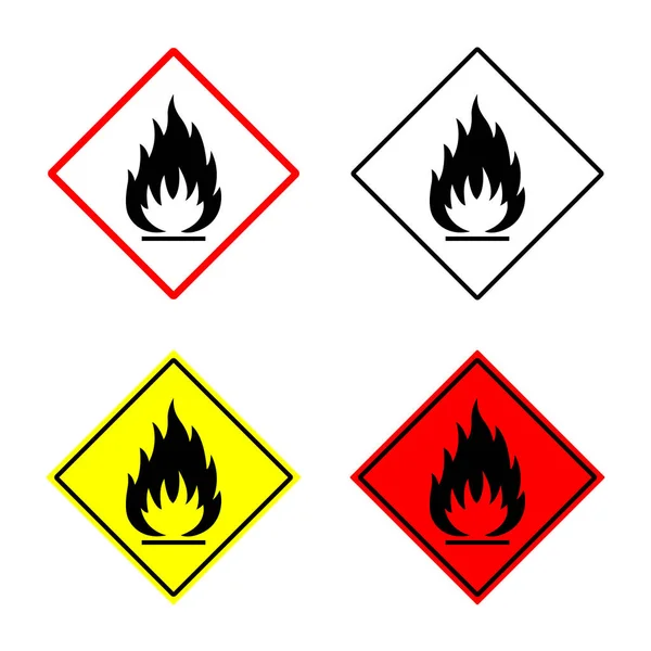 可燃性の標識セット 可燃性の標識やロムブに置かれたシンボル 可燃性の紋章 白地に隔離されてる ベクターイラスト — ストックベクタ