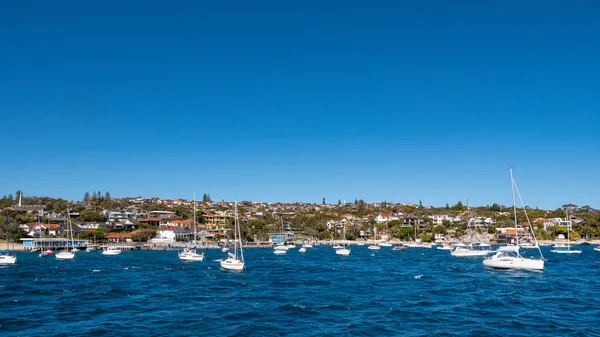 Парусные лодки перед заливом Уотсонс-Бей Австралия, как видно из моря Лицензионные Стоковые Изображения