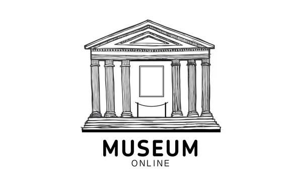 Online Museum Handritad Illustration — Stock vektor