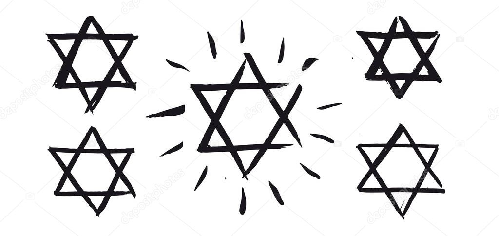 Star of David, set. Hand drawn illustration. Grunge star of David.