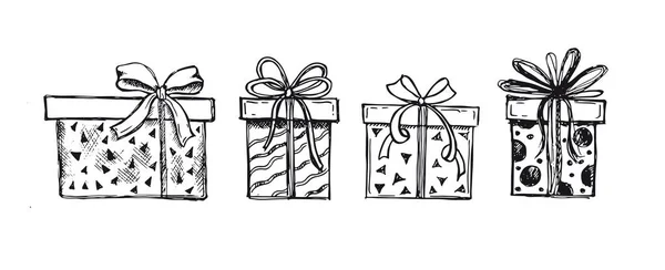 Gift Boxes Set Hand Drawn Illustrations — Stock Vector