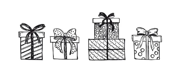 Gift Boxes Set Hand Drawn Illustrations — Stock Vector