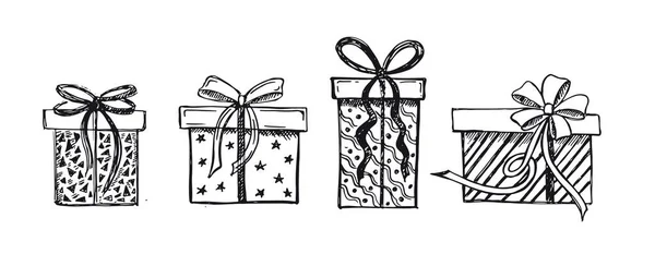 Geschenkschachteln Set Vorhanden Handgezeichnete Illustrationen — Stockvektor