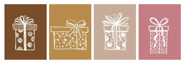 Set Scatole Regalo Illustrazioni Disegnate Mano — Vettoriale Stock