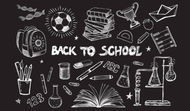 Okula geri dönüş el çizimi seti. Vektör.